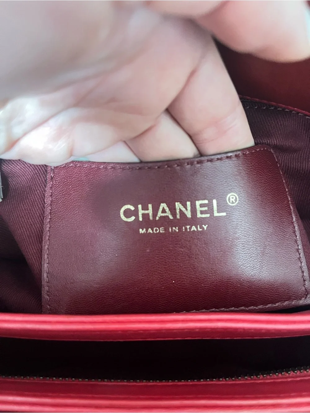 CHANEL Red Quilted Leather Shoulder Bag with Gold Chain and CC Charm